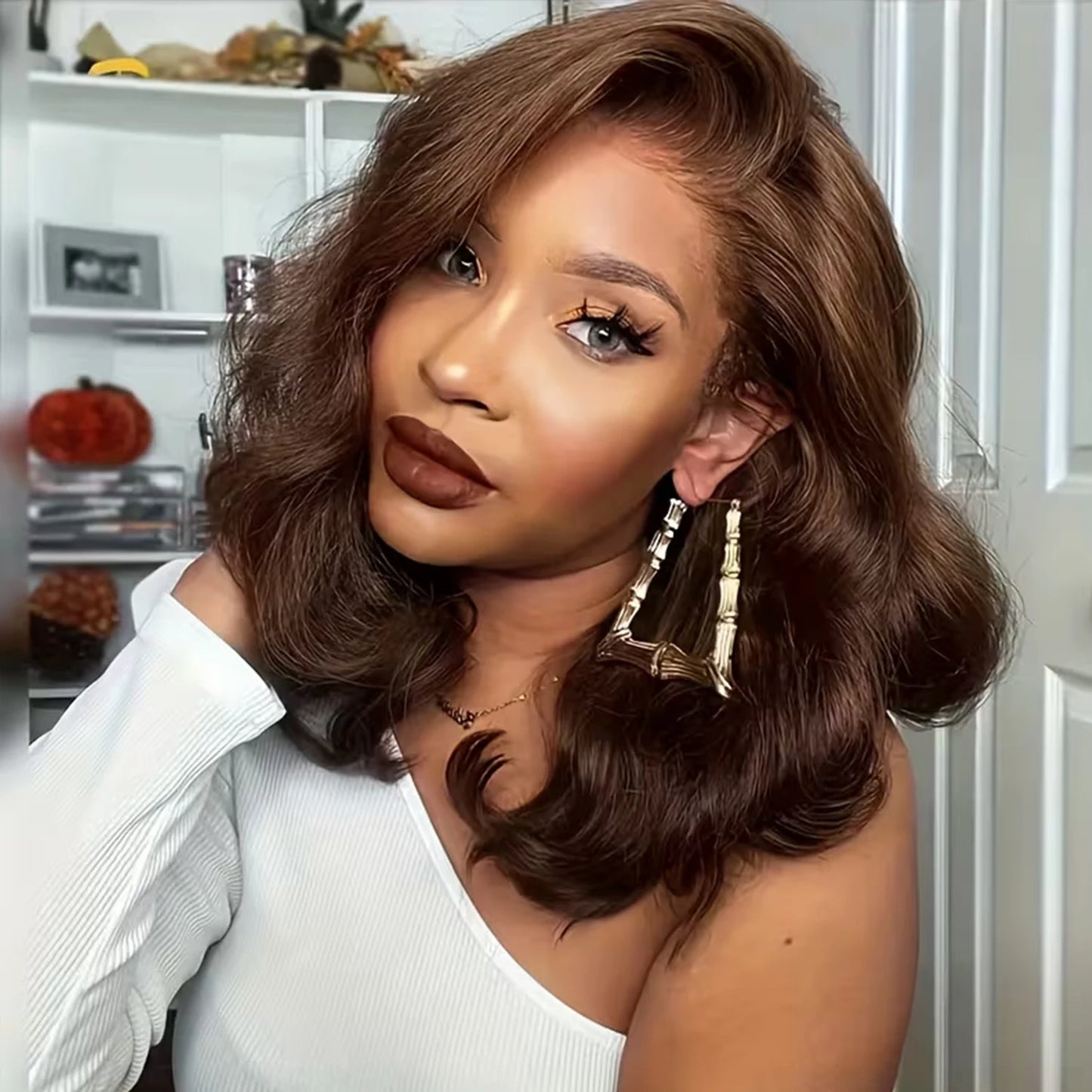 Chocolate Brown Body Wave Bob Wig — 250% Density