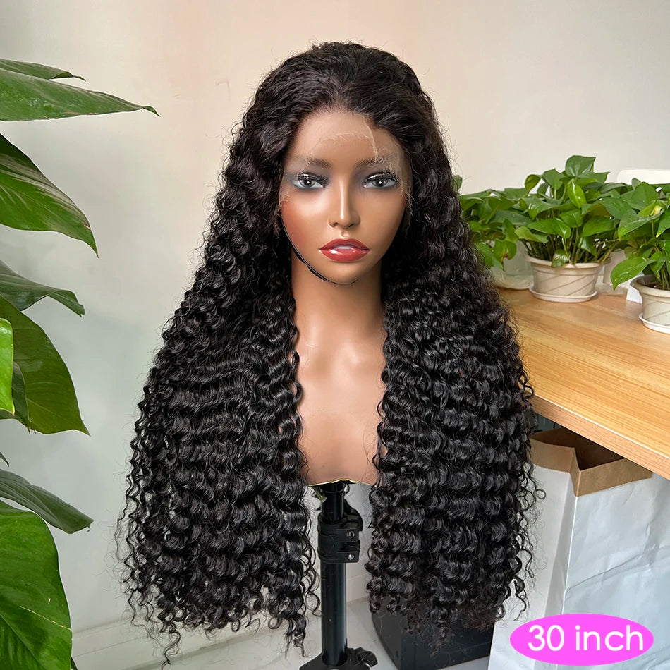 Double Drawn 4x4 HD Lace Closure Wig 13x4 Frontal Wig Deep Wave Human Hair Wigs Preplucked Curly Full #1B Natural Color Raw Hair
