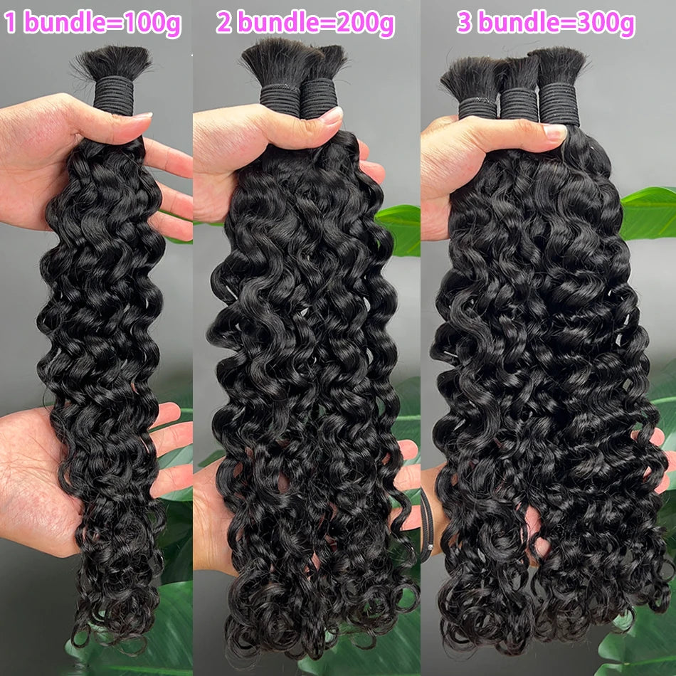 Water Wave Human Hair Bulk No Weft Braids Hair 100% Unprocessed Raw Virgin Human Hair For Braiding #1B Natural Black Color Hair