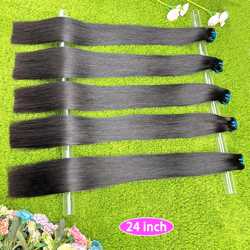 Double Drawn Bone Straight 100% Human Hair Bundles Weave 18A Raw Virgin Hair Extensions #1B Natural Black Color Can Bleach #613