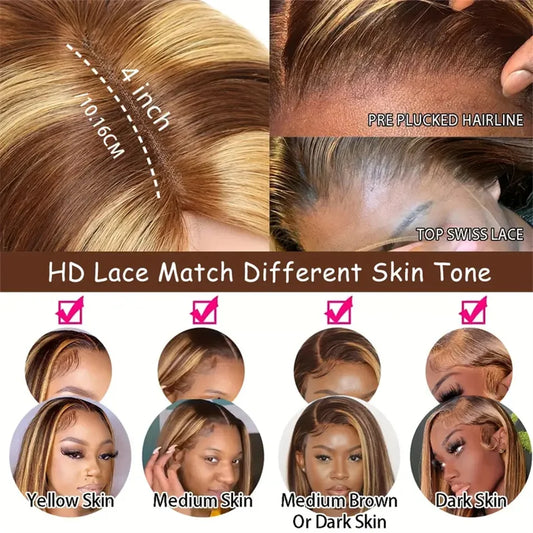 Ombre Highlight Loose Wave Bob Wig — 13x4 Lace Front