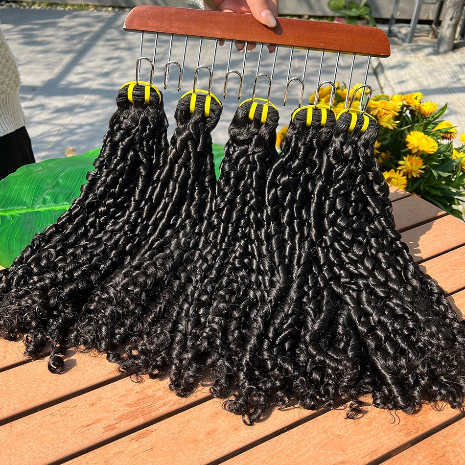 Double Drawn Pixie Curly Human Hair Bundles #1B Natural Black Color Bouncy Curly 100% Raw Vietnamese Human Hair Weave Extensions