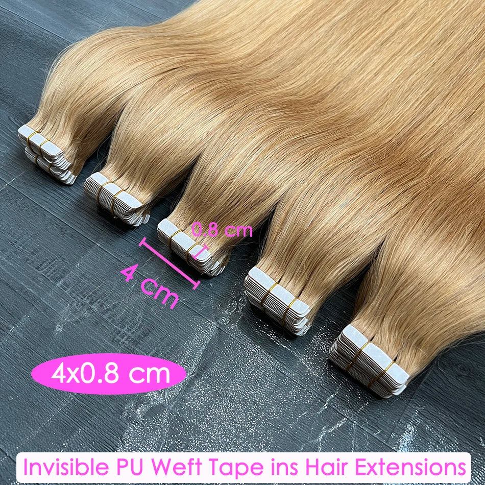 Straight #27 Colored Invisible PU Tape Ins 100% Human Hair Extensions Seamless PU Skin Weft Adhesives 100grams Tape-Ins Hair