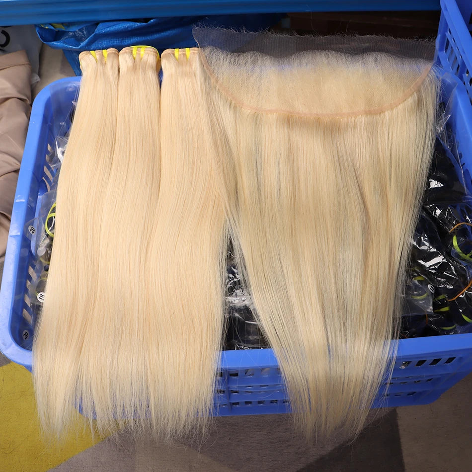 Blonde #613 Color Human Hair Bundles With 4x4 HD Lace Closure 13x4 Frontal Straight Unprocessed Raw Vietnamese Weave Extensions