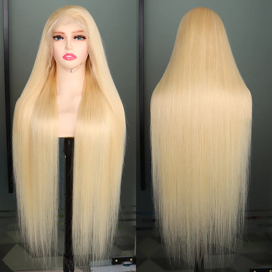 13x4 Transparent Lace Front Wigs #613 Blonde Color Straight Human Hair 200% Bleached Knots Preplucked Invisible Lace Human Hair