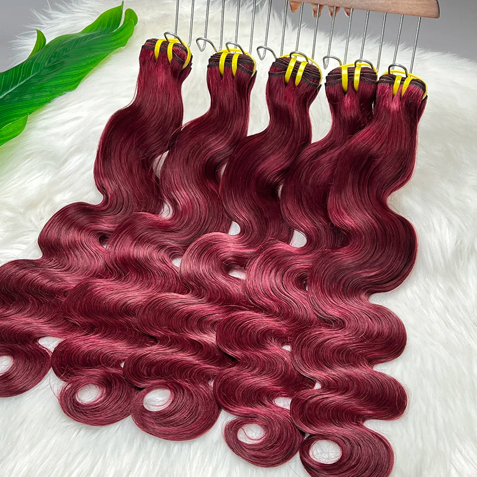 Body Wave #99j Burgundy Human Hair Bundles Red Colored Vietnamese 100 Grams 100% Raw Virgin Wavy Human Hair Weave Extensions