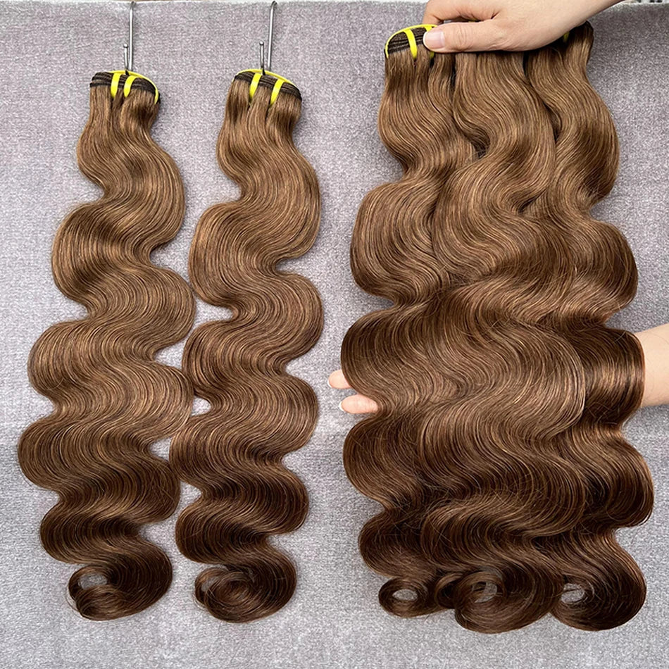 #4 Brown Colored Body Wave Human Hair Bundles 100% Virgin Human Hair Extensions Weaving Wavy 100 Grams 18-30 Inch For Women