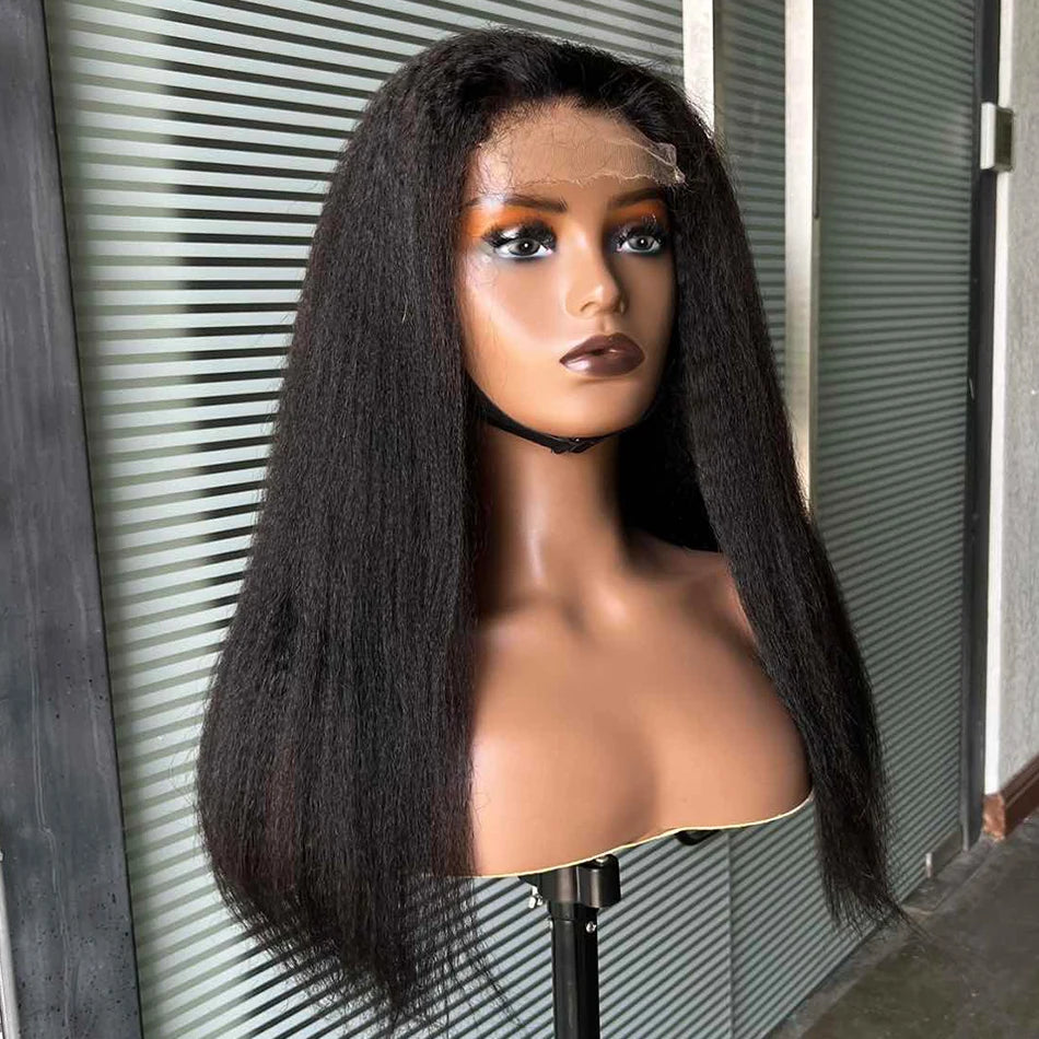 Kinky Straight Super Double Drawn 4x4 Lace Closure Wig HD Lace Human Hair Wigs Preplucked 200% Density Full Natural Raw Hair
