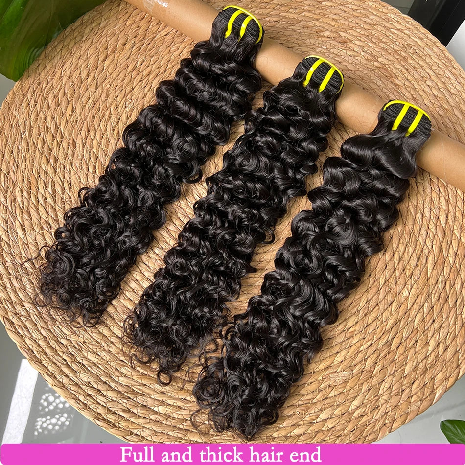 100% Human Hair Water Wave Bundles #1B Natural Black Color Curly Wavy Unprocessed Raw Virgin Hair Weave Extensions