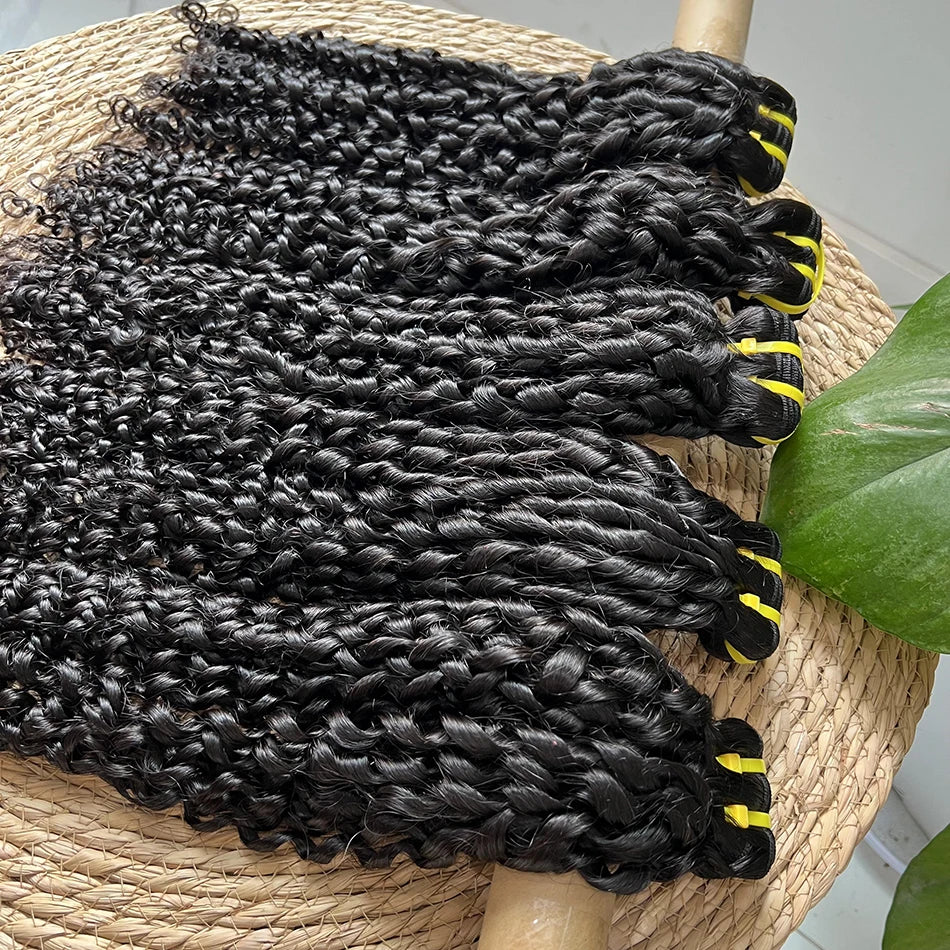 Pixie Curly Bundles #1B Natural Black Color Human Hair 10-30 Inches Bouncy Curly 100% Raw Virgin Hair Weave Extensions Weaving