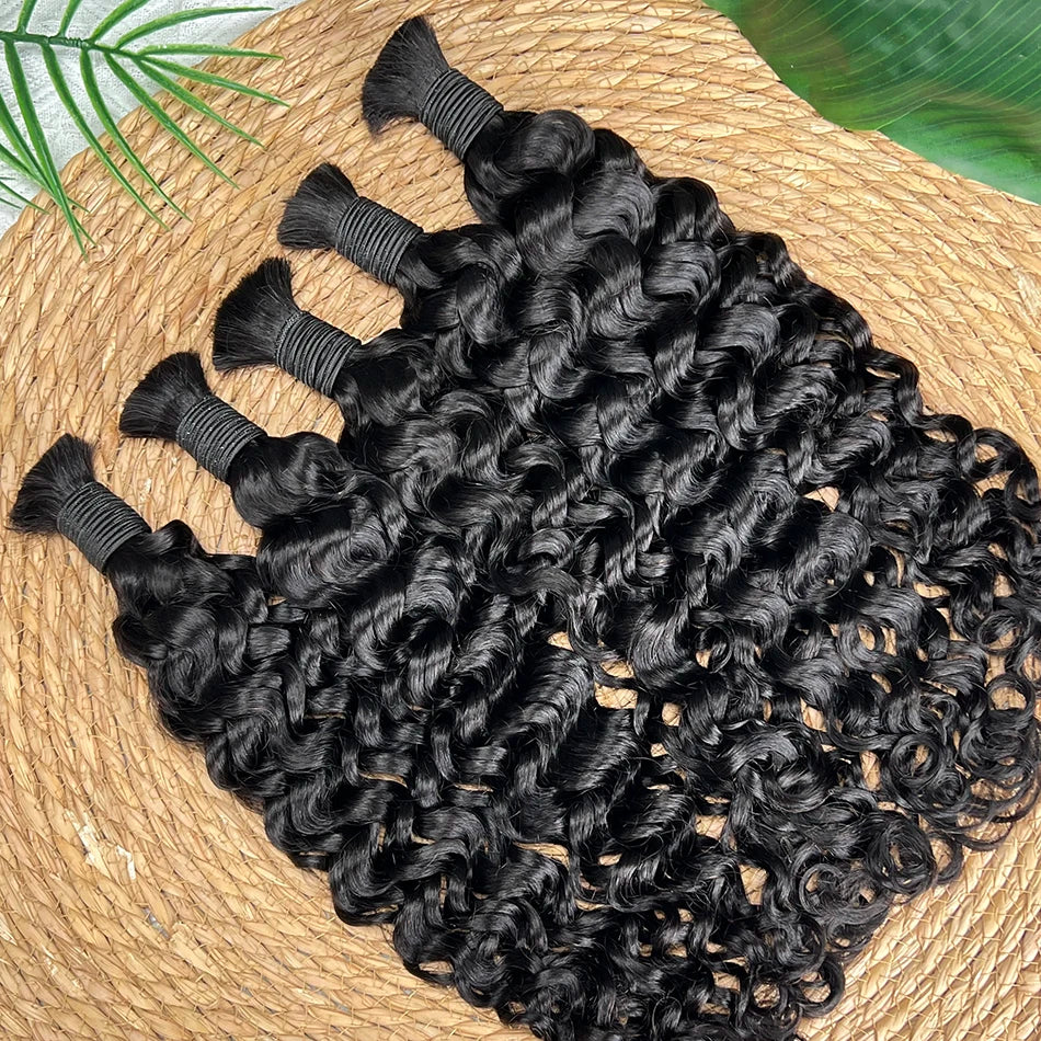 Water Wave Human Hair Bulk No Weft Braids Hair 100% Unprocessed Raw Virgin Human Hair For Braiding #1B Natural Black Color Hair