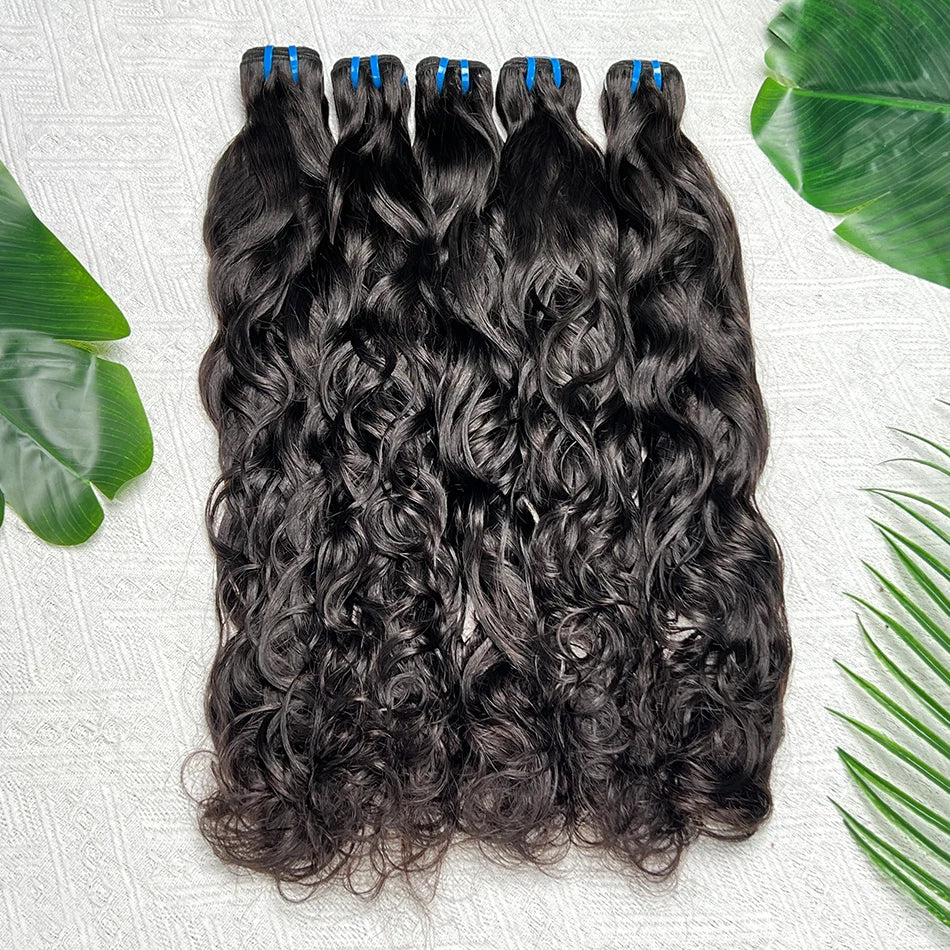 18A Natural Wave Bundles 100% Human Hair Unprocessed Raw Virgin Hair Weave Extensions #1B Natural Color Wavy Hair 1 2 3 4 pcs