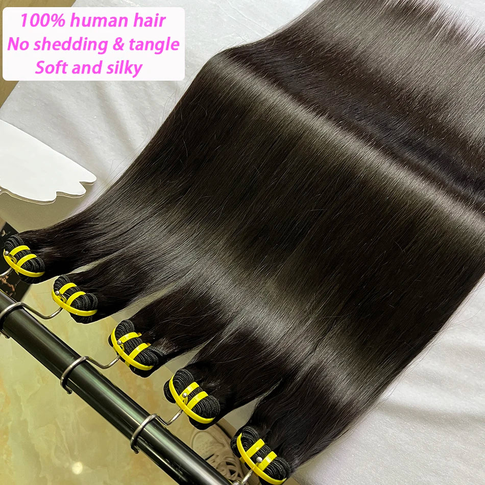 Straight Human Hair Bundles 100% Vietnamese Unprocessed Raw Virgin Hair Weave Extensions Double Weft #1B Natural Black Color