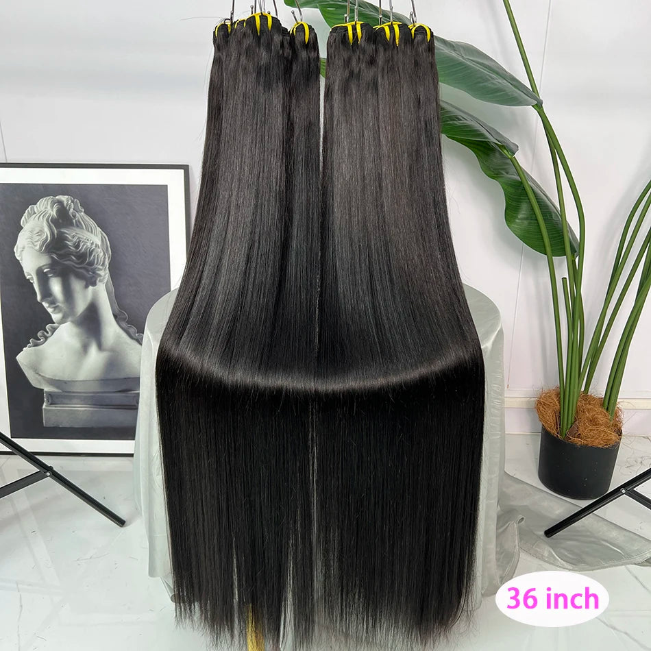 Straight Human Hair Bundles 100% Vietnamese Unprocessed Raw Virgin Hair Weave Extensions Double Weft #1B Natural Black Color