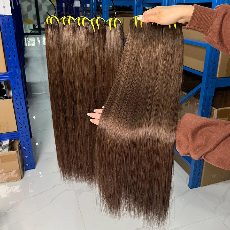 Straight #2 Color Human Hair Bundles Double Weft Vietnamese Virgin Hair Extensions Weave 16-30 Inches 100 Grams For Black Women