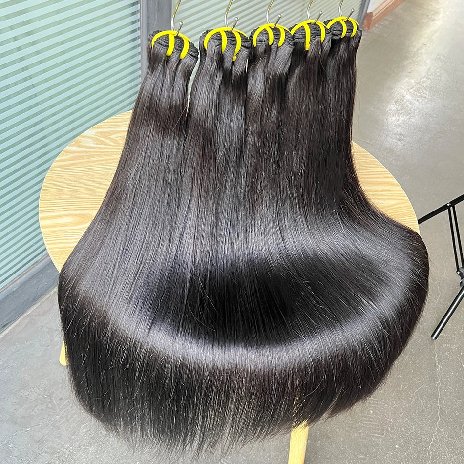 Straight Human Hair Bundles 100% Vietnamese Unprocessed Raw Virgin Hair Weave Extensions Double Weft #1B Natural Black Color