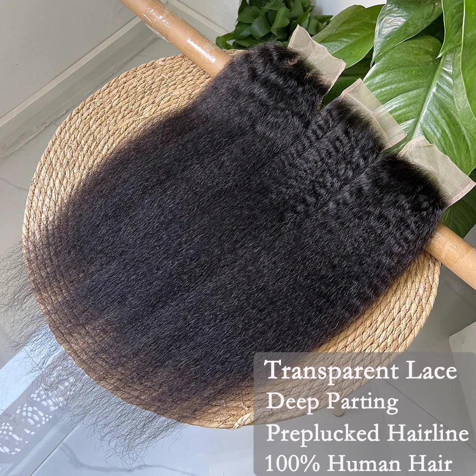 4x6 Transparent Lace Closure Kinky Straight Human Hair #1B Natural Color Deep Parting Melt Skin Invisible Lace Raw Virgin Hair