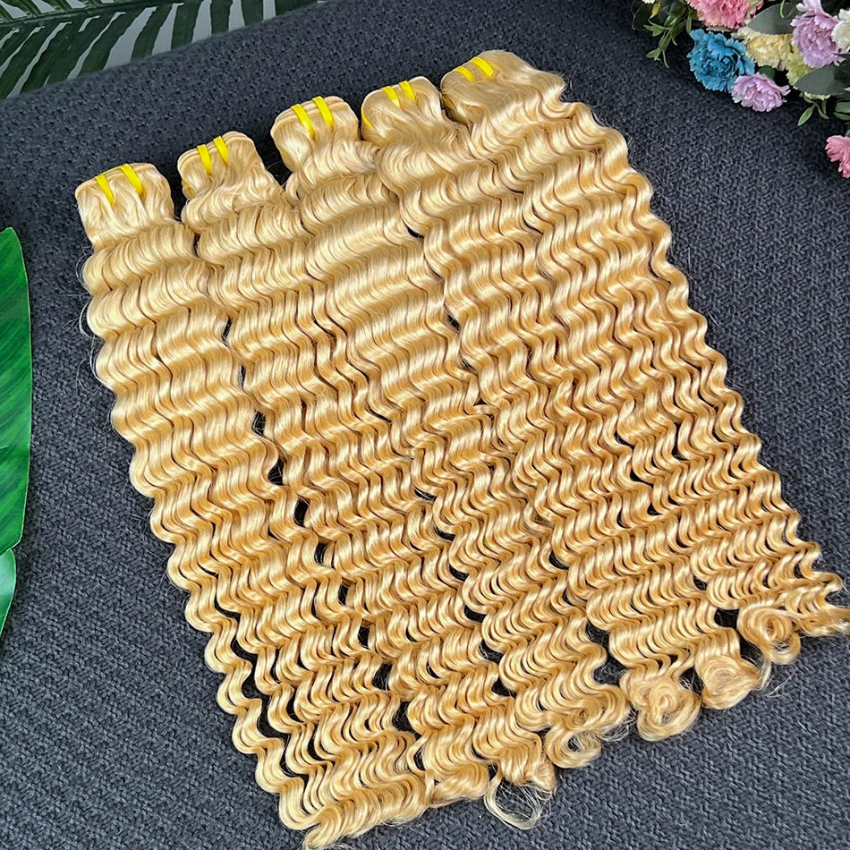 #613 Blonde Color Deep Wave Human Hair Bundles 100grams 18-26 Inch 1/2/3/4 Bundle Deal 100% Virgin Human Hair Weaving Extensions