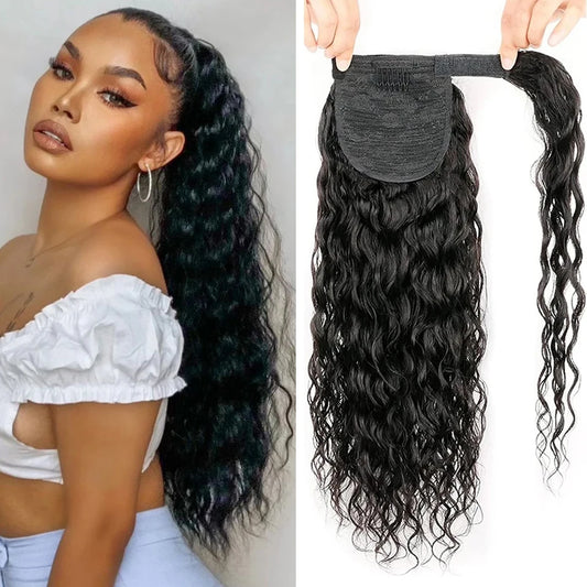 Water Wave Clip-In Ponytail — 100g Virgin Human Hair