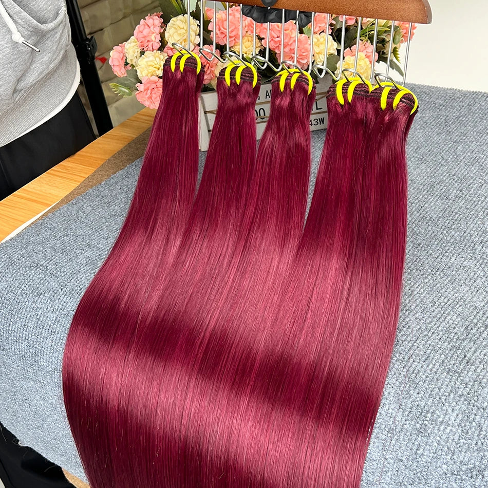 #99j Color Double Drawn Straight Burgundy Human Hair Bundles 100% Virgin Hair Weave Extensions 18-26 Inches 1/2/3/4 Bundles