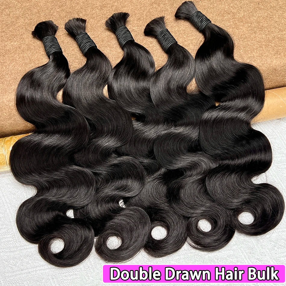 Body Wave Double Drawn Human Hair Bulk For Braiding Hair Extensions #1B Natural Black Color No Weft Raw Virgin Wavy Braids Hair