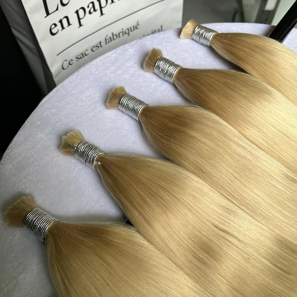 Straight Blonde #613 Color Hair Bulk No Weft Extension For Braiding 100% Virgin Human Hair 100 Grams Braids Bulk For Women