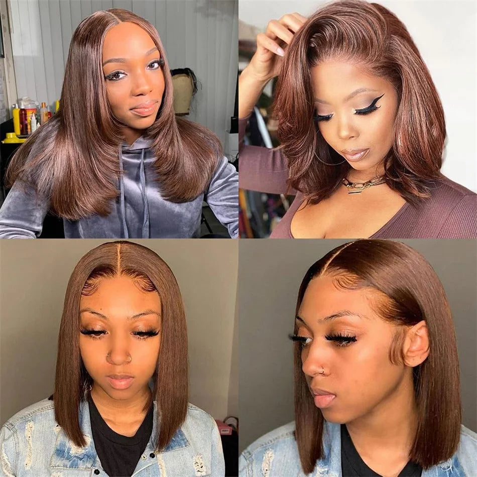 Chocolate Brown Straight Bob Wig — 13x4 Lace Front, 180% Density