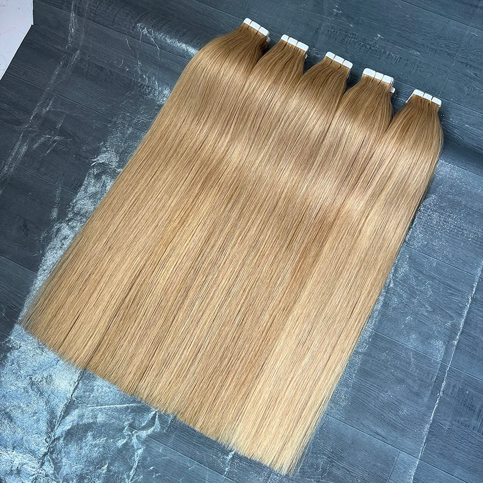 Straight #27 Colored Invisible PU Tape Ins 100% Human Hair Extensions Seamless PU Skin Weft Adhesives 100grams Tape-Ins Hair