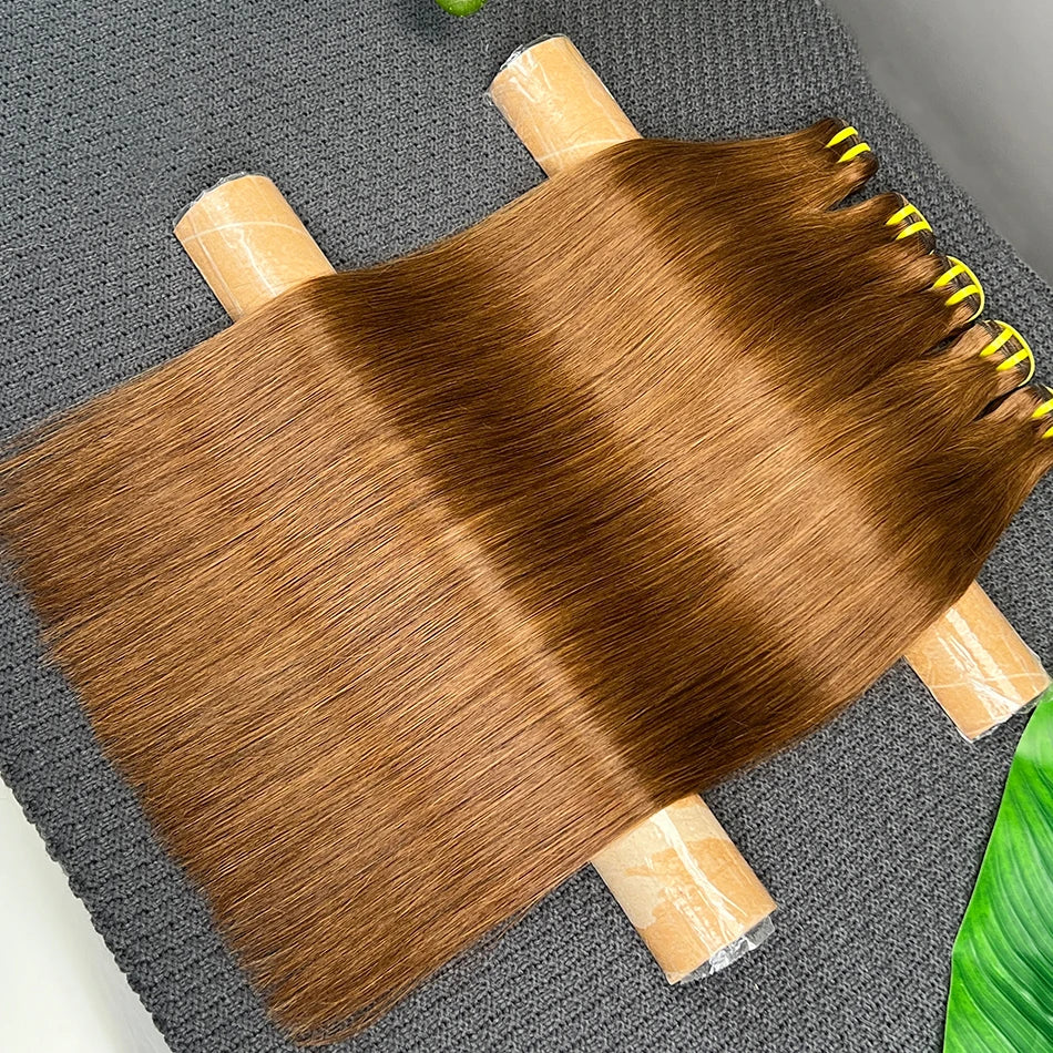 #4 Brown Colored Straight Human Hair Bundles Vietnamese Hair Extensions Weave Double Weft 18-30 Inches 100 Grams For Women