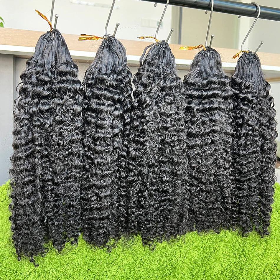 4B Curly Crochet Human Hair Extensions Pre-Separated Invisible Knotless #1B Natural Color Afro Kinky Curly Braids Crochet Hair
