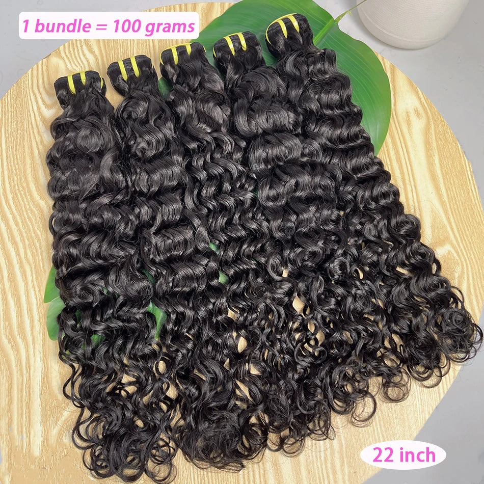 100% Human Hair Water Wave Bundles #1B Natural Black Color Curly Wavy Unprocessed Raw Virgin Hair Weave Extensions