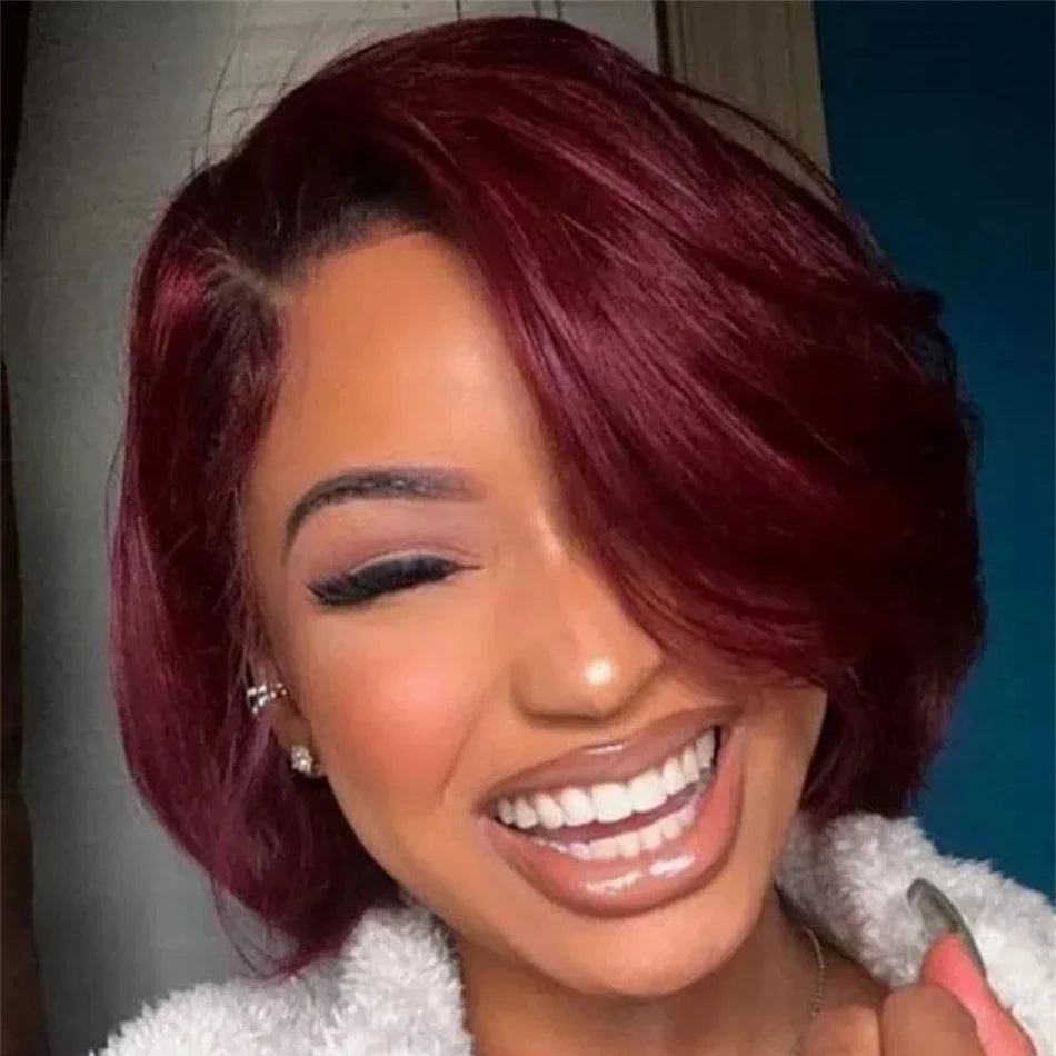 Highlight Pixie Cut Bob Wig — Straight Human Hair, 13x4 Lace Front