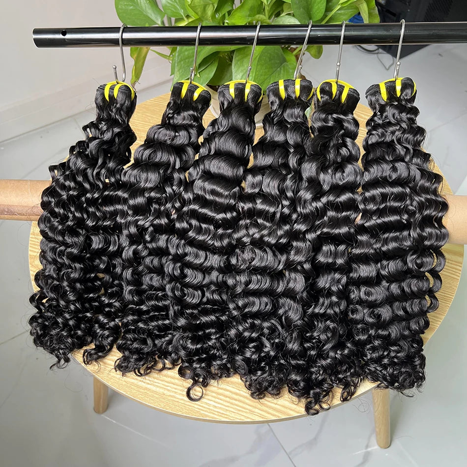 Super Double Drawn Deep Curly Human Hair Bundles 10-30 inches Wavy Natural Unprocessed 100% Raw Hair Weave Extensions For Women