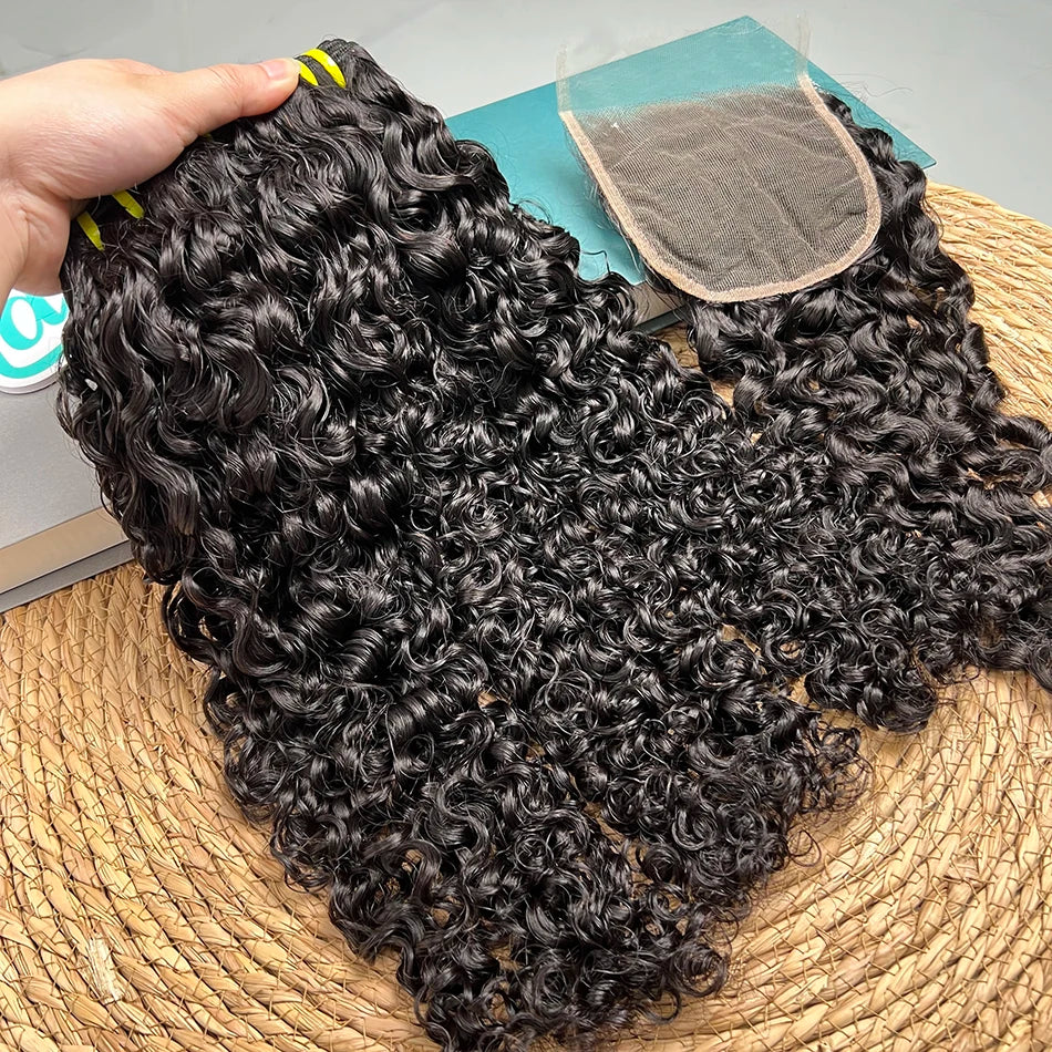 Burmese Curly Bundles With 5x5 HD Transparent Lace Closure 100% Human Hair #1B Natural Color Raw Virgin Hair Weave Extensions
