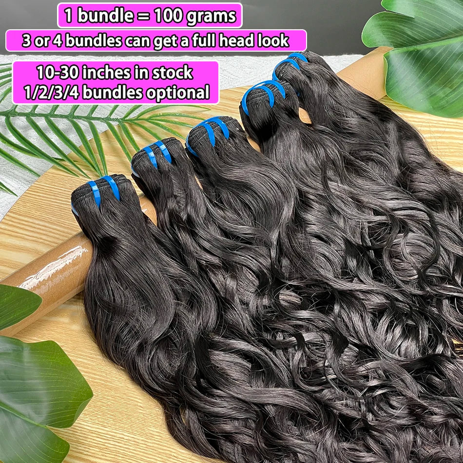 18A Natural Wave Bundles 100% Human Hair Unprocessed Raw Virgin Hair Weave Extensions #1B Natural Color Wavy Hair 1 2 3 4 pcs