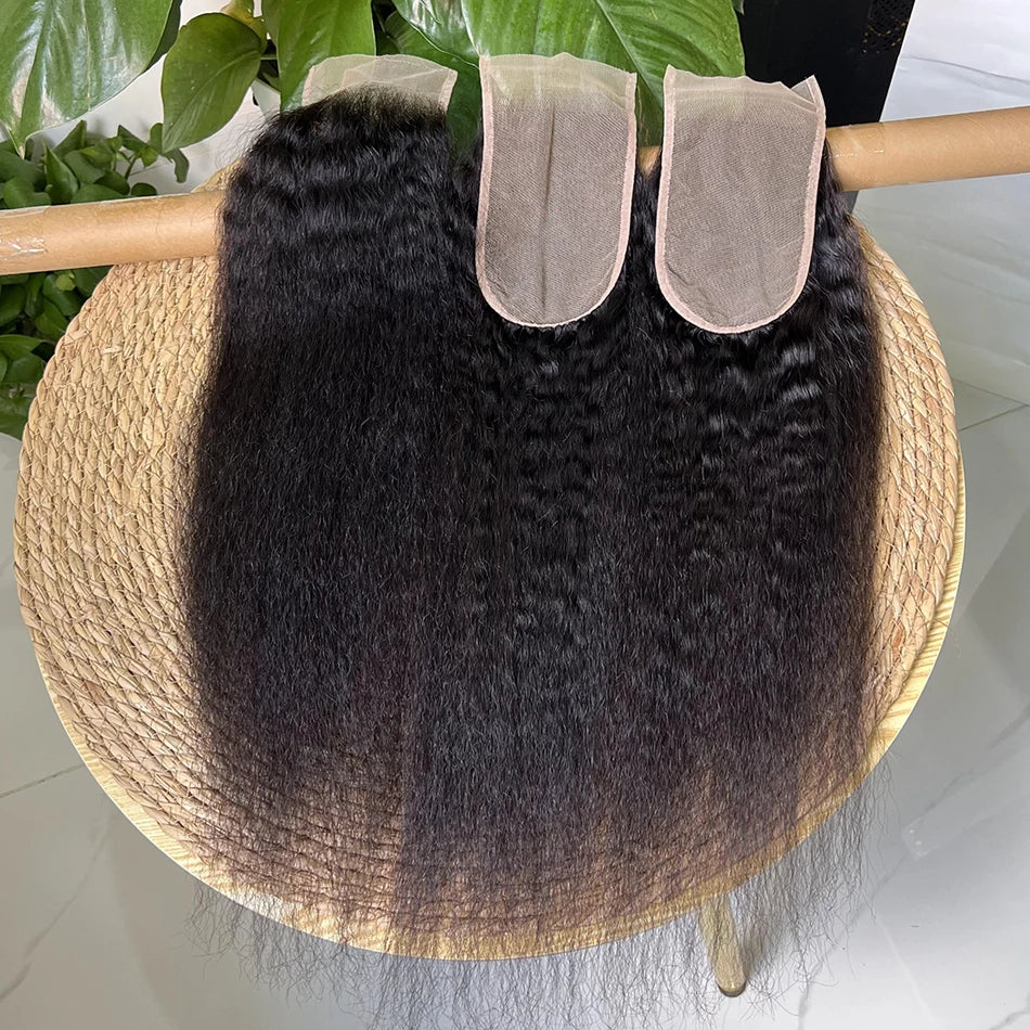 4x6 Transparent Lace Closure Kinky Straight Human Hair #1B Natural Color Deep Parting Melt Skin Invisible Lace Raw Virgin Hair