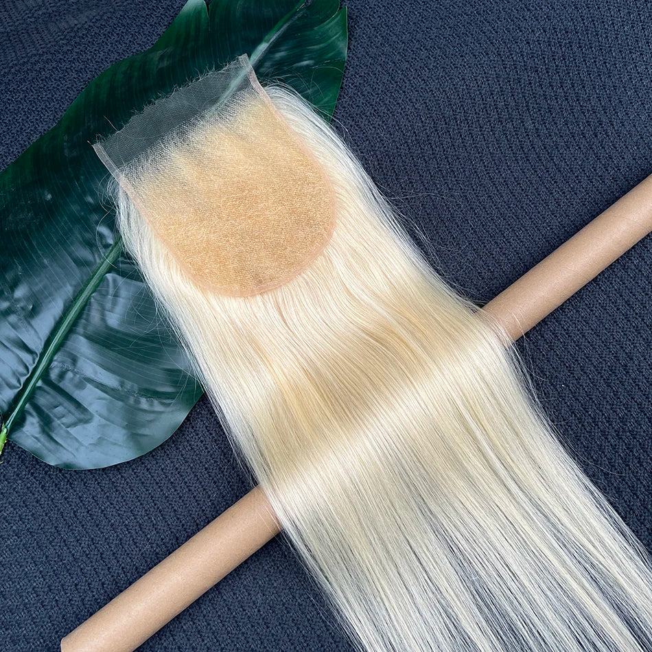 #613 Color 6x6 HD Lace Closure Blonde Straight Real Human Hair Pre-Plucked Bleached Knots Melt Skin Invisible Lace For Women