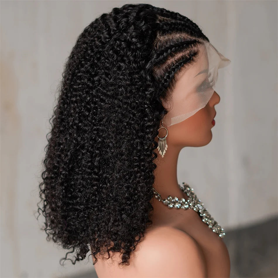 Braided Bob Wig — Natural Curly, 13x4 Lace Front, 250% Density