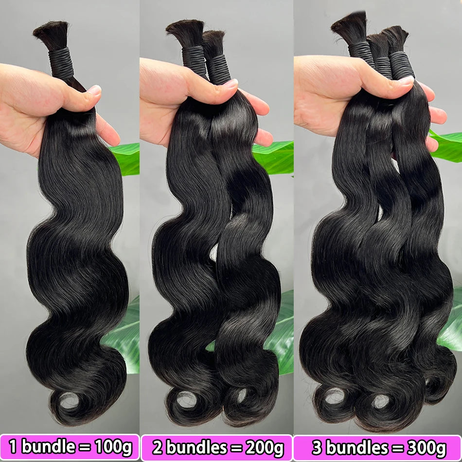 Body Wave Double Drawn Human Hair Bulk For Braiding Hair Extensions #1B Natural Black Color No Weft Raw Virgin Wavy Braids Hair
