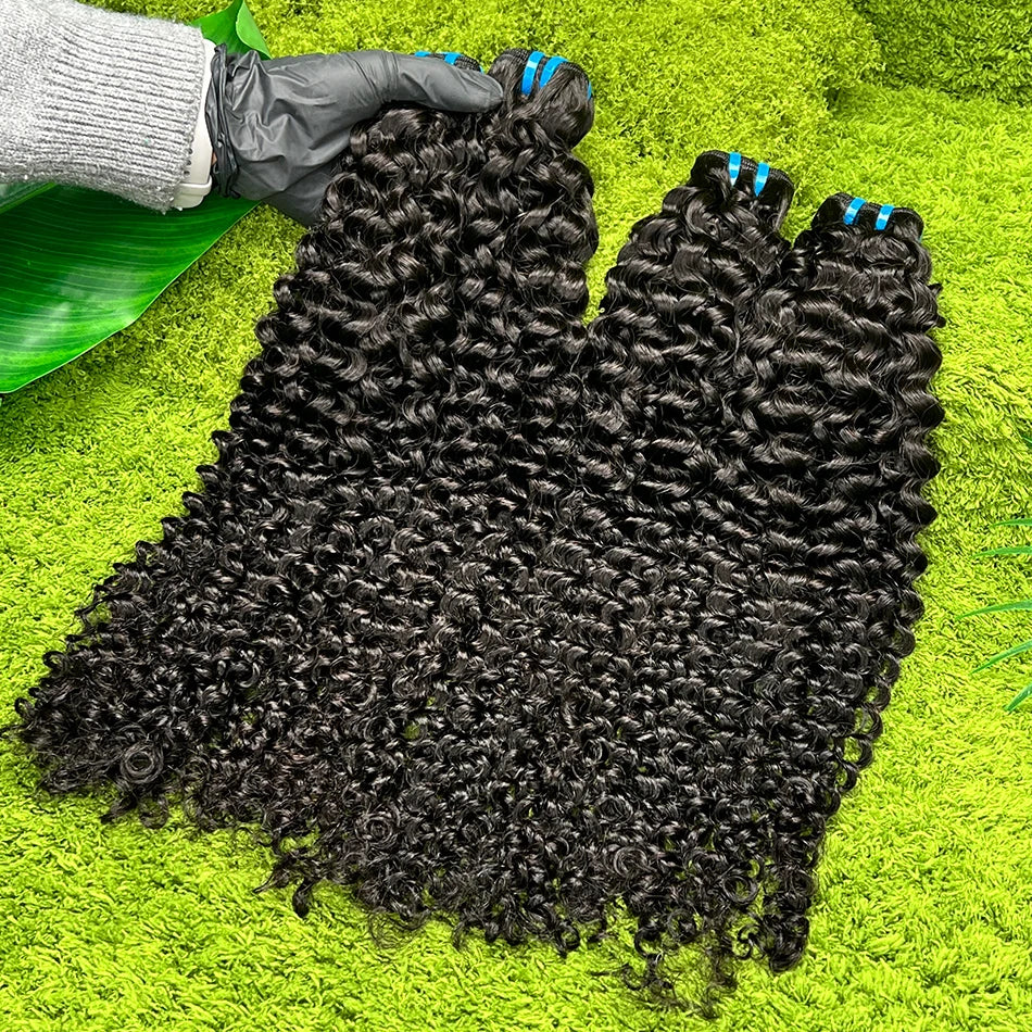 18A Deep Curly 100% Human Hair Bundles Extensions Weave #1B Natural Black Color 10-30 Inch Curl Wavy Raw Virgin Hair For Women
