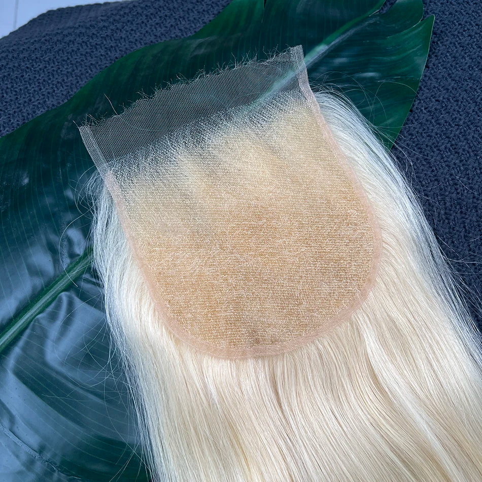 #613 Color 6x6 HD Lace Closure Blonde Straight Real Human Hair Pre-Plucked Bleached Knots Melt Skin Invisible Lace For Women