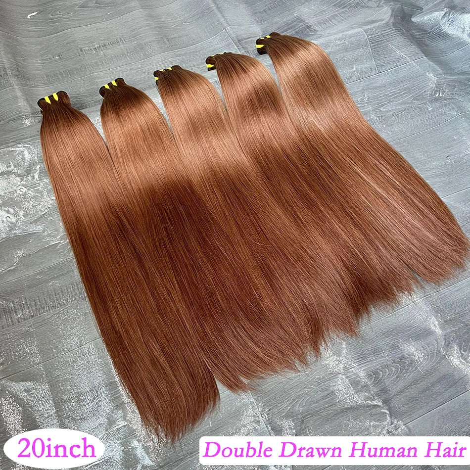 Double Drawn Bone Straight #30 Colored Human Hair Bundles 100% Virgin Hair Weave Extensions 18-26 Inch Vietnamese For Women