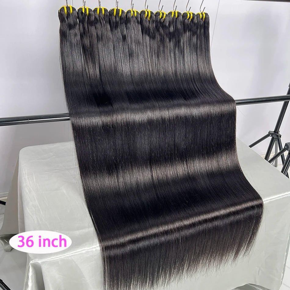 Straight Human Hair Bundles 100% Vietnamese Unprocessed Raw Virgin Hair Weave Extensions Double Weft #1B Natural Black Color