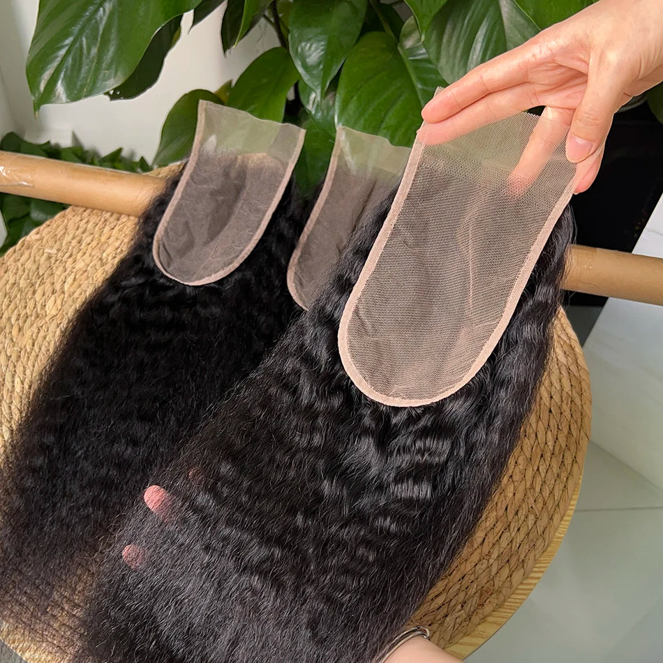 4x6 Transparent Lace Closure Kinky Straight Human Hair #1B Natural Color Deep Parting Melt Skin Invisible Lace Raw Virgin Hair