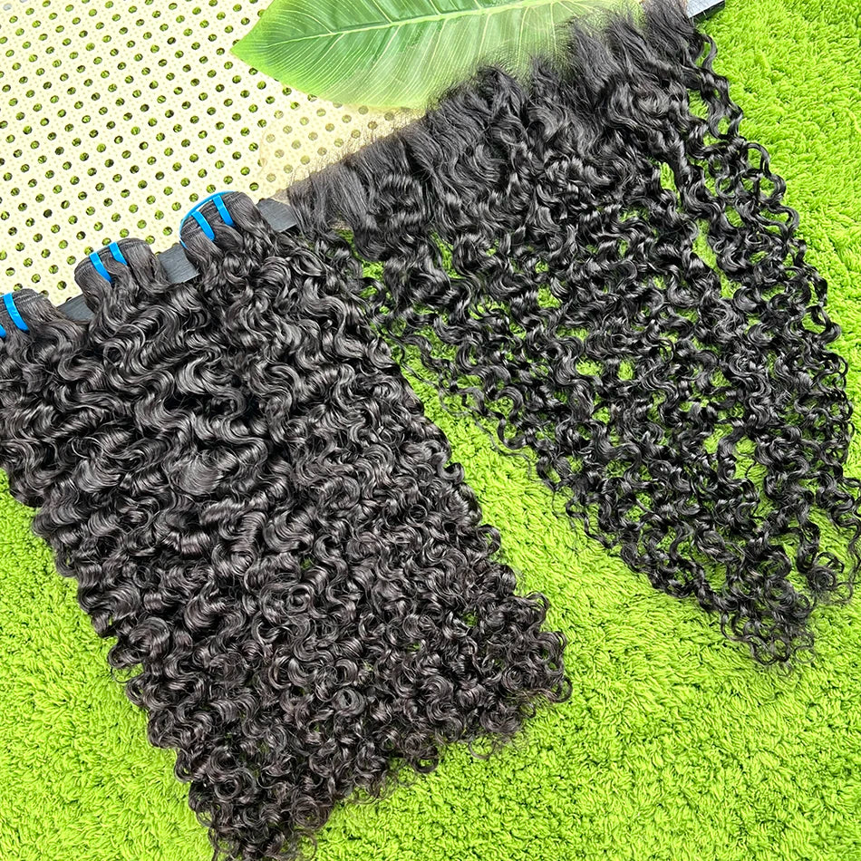 18A Burmese Curly Bundles With 13x4 HD Lace Frontal #1B Natural Color 100% Human Hair Weave Extensions And Closure Bundle Deal