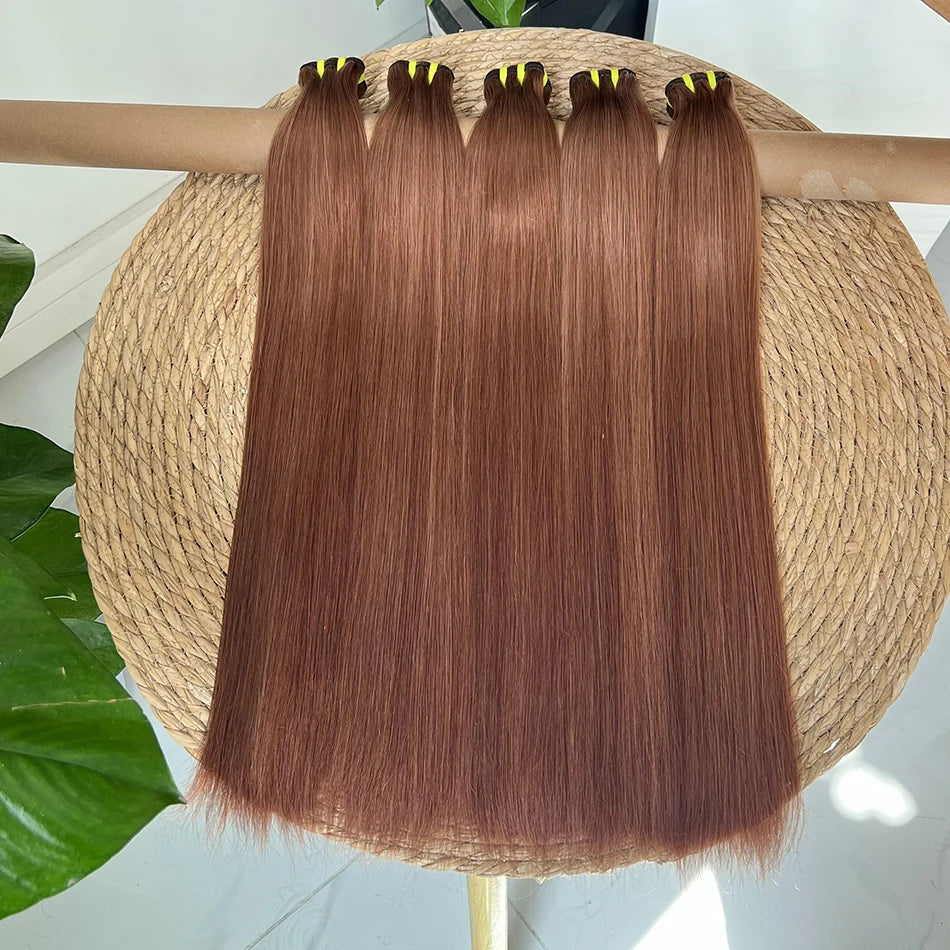 Double Drawn Bone Straight #30 Colored Human Hair Bundles 100% Virgin Hair Weave Extensions 18-26 Inch Vietnamese For Women