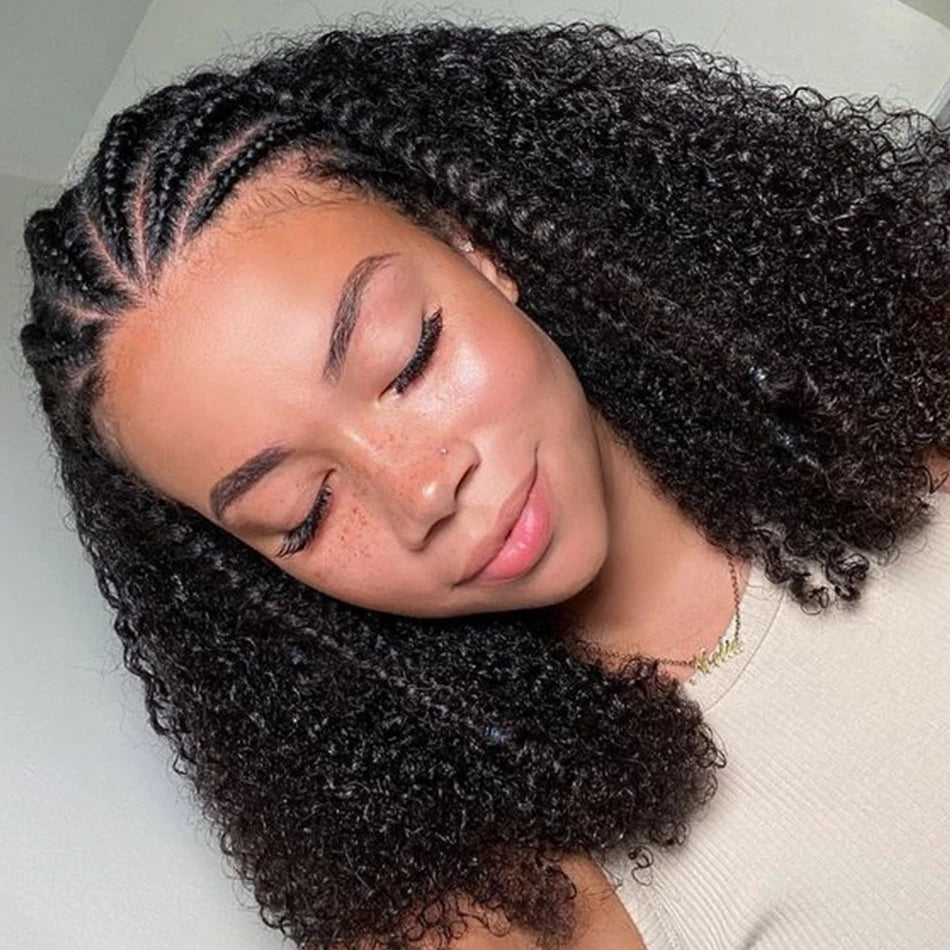 Afro Kinky Curly Braided Bob Wig — Natural Black, 250% Density