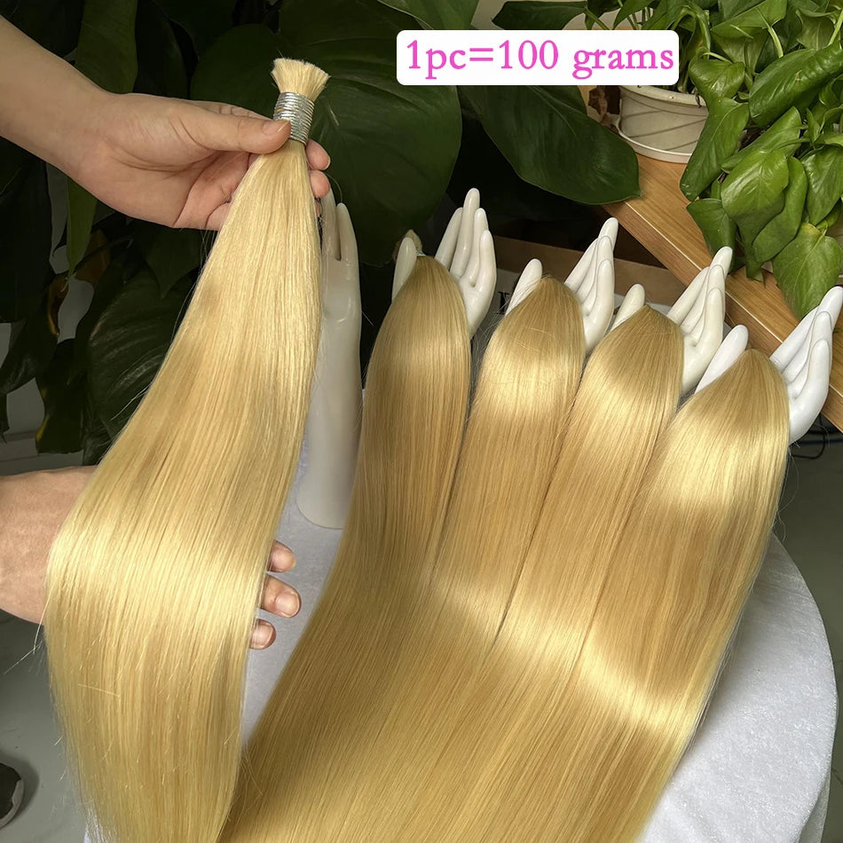 Straight Blonde #613 Color Hair Bulk No Weft Extension For Braiding 100% Virgin Human Hair 100 Grams Braids Bulk For Women