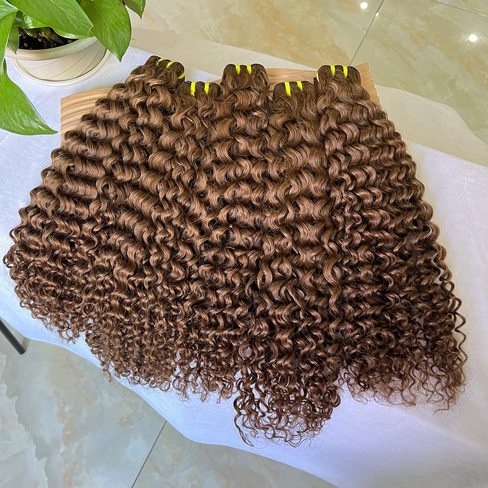 #8 Colored Deep Curly Human Hair Bundles 100% Raw Virgin Vietnamese Wavy Hair Weave Extensions 100grams/bundle 18-26 Inch
