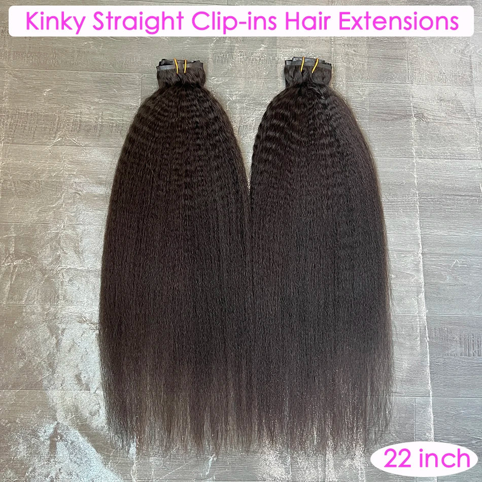 Kinky Straight PU Weft Seamless Clip ins Human Hair Extensions Invisible Unprocessed 100g 7Pcs/Set #1B Natural Color Long Hair